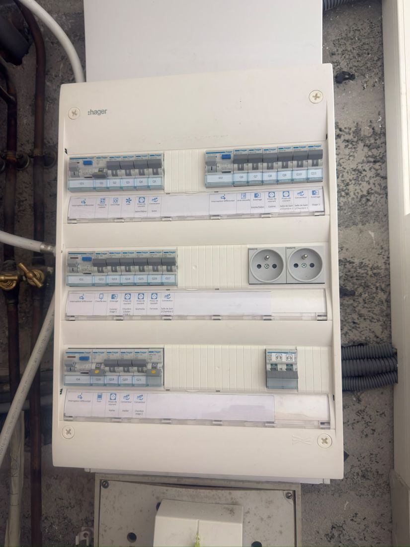 Tableau électrique neuf avec circuits étiquetés et pictogrammes